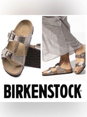 NWT Birkenstock Sydney Birko-Flor 2-Strap Sandals in Graceful Taupe